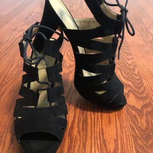 suede black lace-up heels - never worn